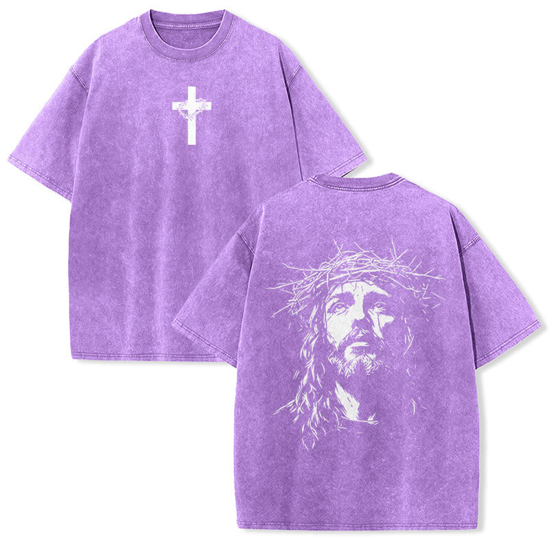 Christianartworkshop T-shirt unisexe délavé avec détail croix et couronne d'épines - Violet - 5XL - image 20