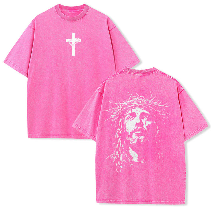 Christianartworkshop T-shirt unisexe délavé avec détail croix et couronne d'épines - Rose - 5XL - image 17