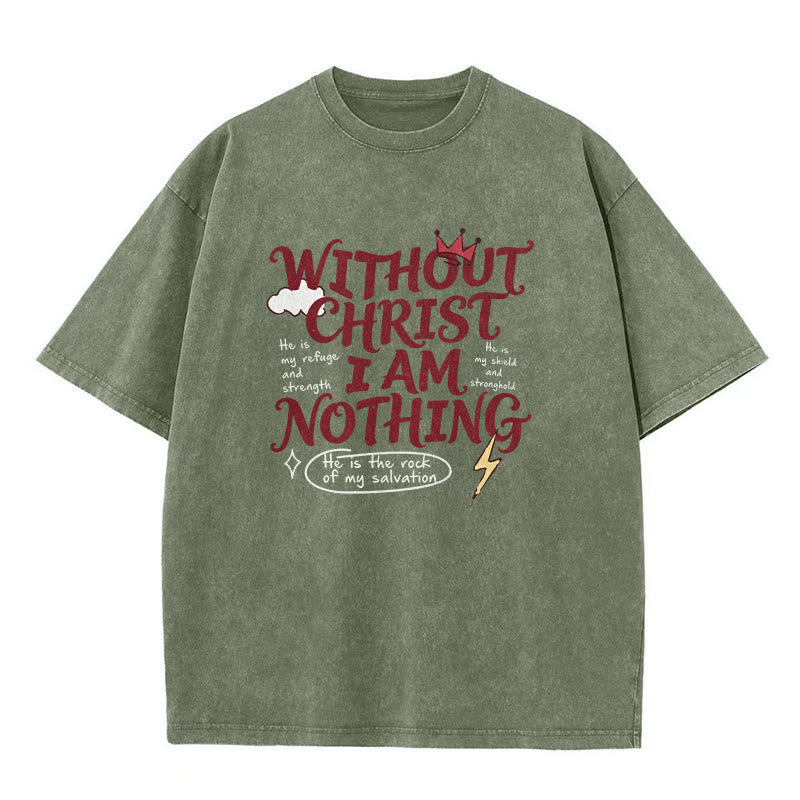 Christianartworkshop T-shirt unisexe délavé « Témoignage de foi : Sans Christ, je ne suis rien » - Vert armée - 5XL - image 2