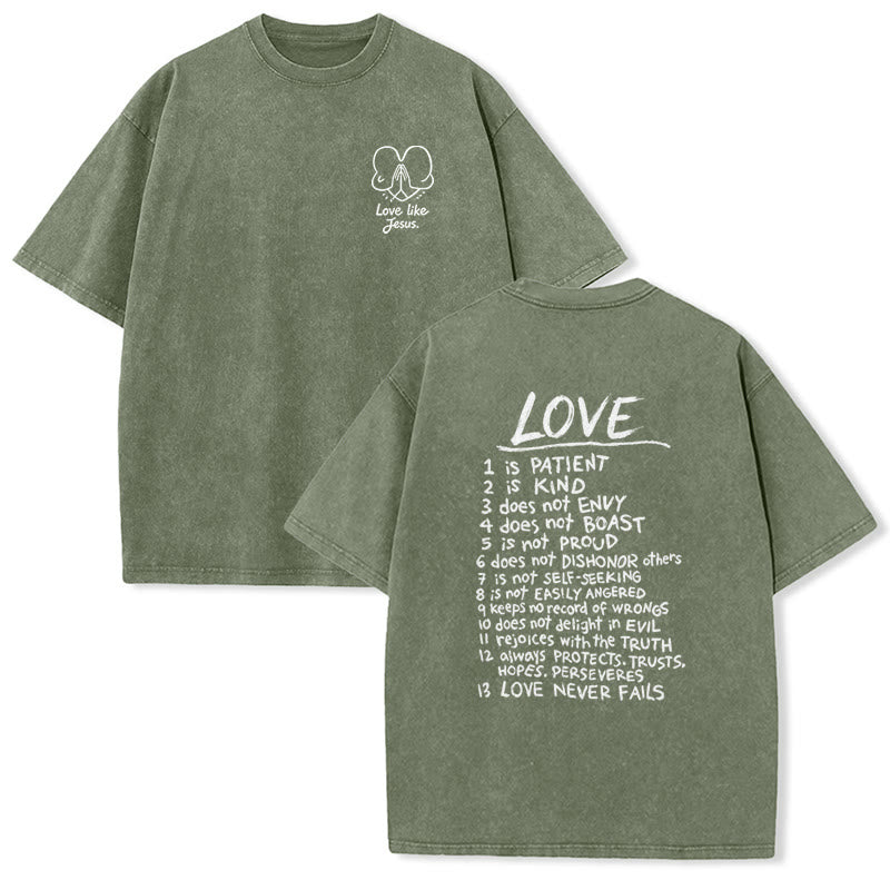 Christianartworkshop T-shirt unisexe délavé « Aimer comme Jésus » 1 Corinthiens 13 - Vert armée - 5XL - image 9