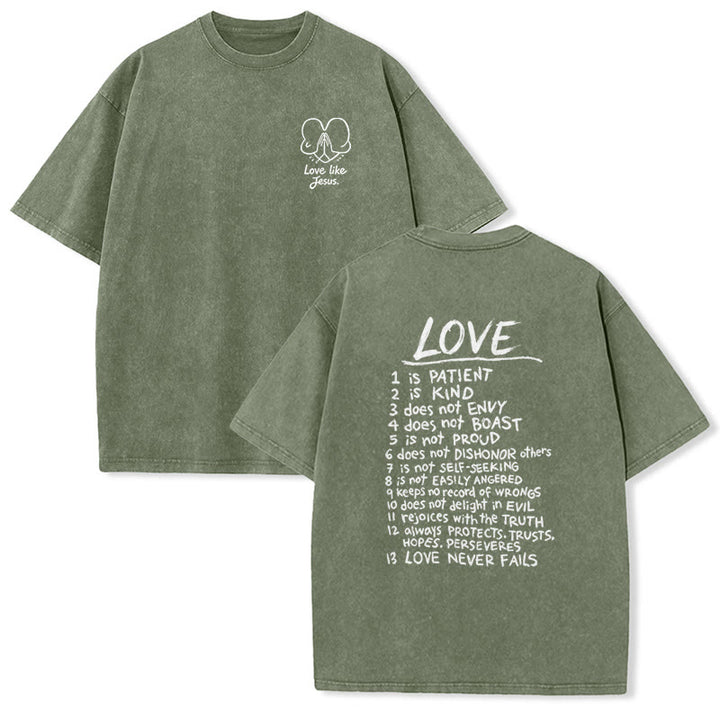 Christianartworkshop T-shirt unisexe délavé « Aimer comme Jésus » 1 Corinthiens 13 - Vert armée - 5XL - image 9