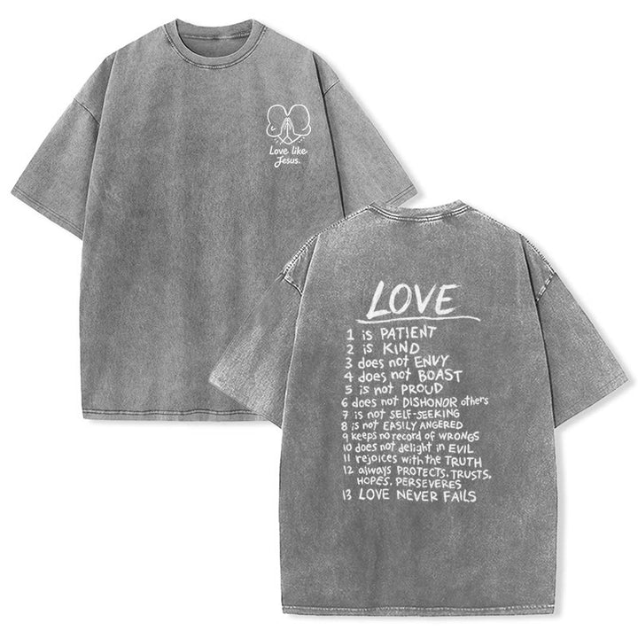Christianartworkshop T-shirt unisexe délavé « Aimer comme Jésus » 1 Corinthiens 13 - Gris - 5XL - image 24