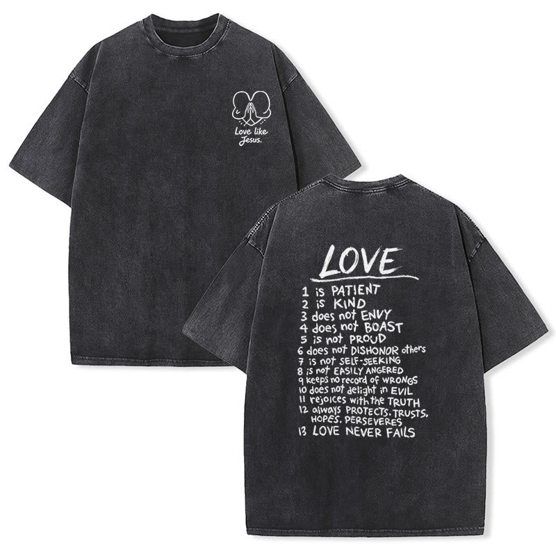 Christianartworkshop T-shirt unisexe délavé « Aimer comme Jésus » 1 Corinthiens 13 - Noir - 5XL - image 3