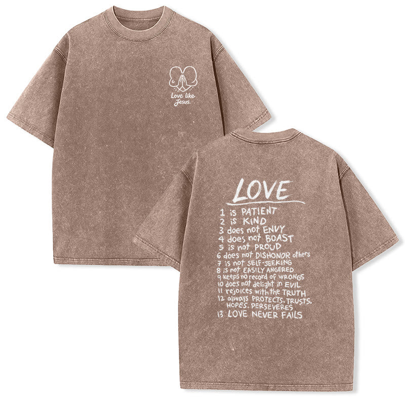 Christianartworkshop T-shirt unisexe délavé « Aimer comme Jésus » 1 Corinthiens 13 - Brun - 5XL - image 12