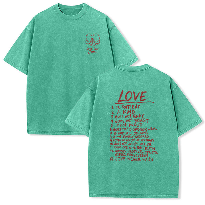 Christianartworkshop T-shirt unisexe délavé « Aimer comme Jésus » 1 Corinthiens 13 - Vert - 5XL - image 0