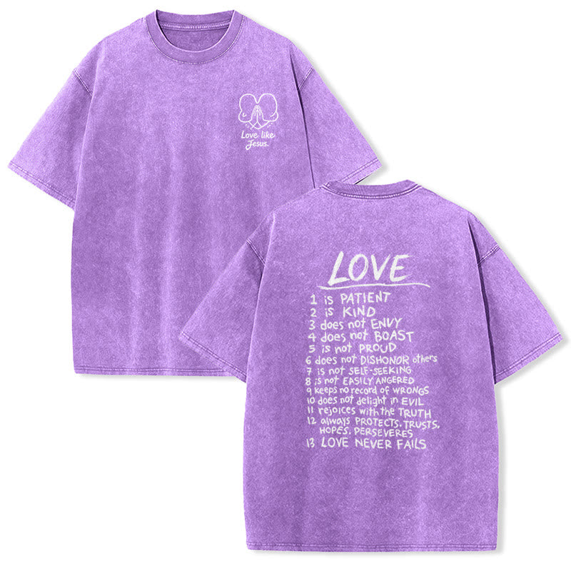 Christianartworkshop T-shirt unisexe délavé « Aimer comme Jésus » 1 Corinthiens 13 - Violet - 5XL - image 18
