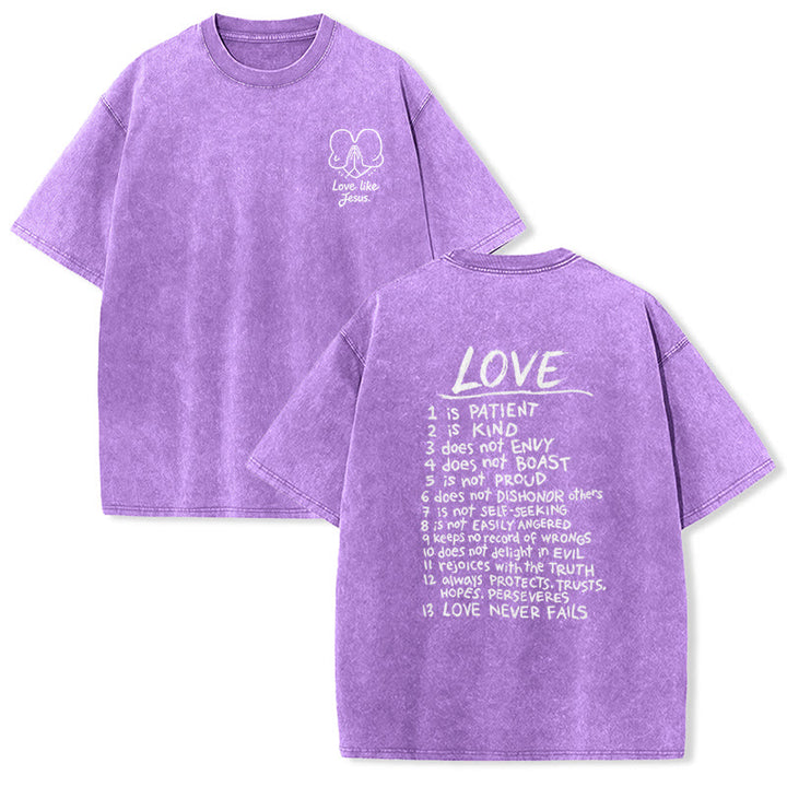 Christianartworkshop T-shirt unisexe délavé « Aimer comme Jésus » 1 Corinthiens 13 - Violet - 5XL - image 18