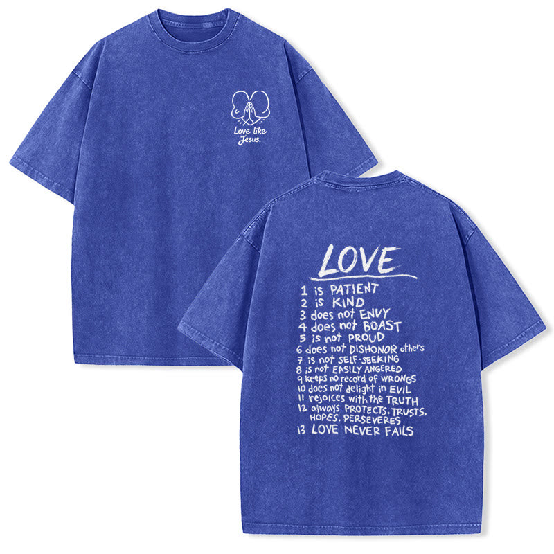 Christianartworkshop T-shirt unisexe délavé « Aimer comme Jésus » 1 Corinthiens 13 - Bleu - 5XL - image 21