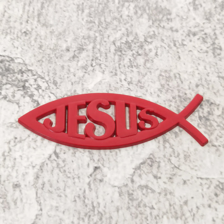 Christianartworkshop Autocollant de voiture en forme de poisson Ichthys avec le symbole de Jésus en relief : un symbole de foi inébranlable et de protection divine - Rouge - image 2