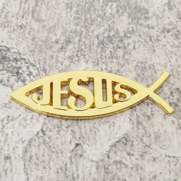 Christianartworkshop Autocollant de voiture en forme de poisson Ichthys avec le symbole de Jésus en relief : un symbole de foi inébranlable et de protection divine - Doré - image 4