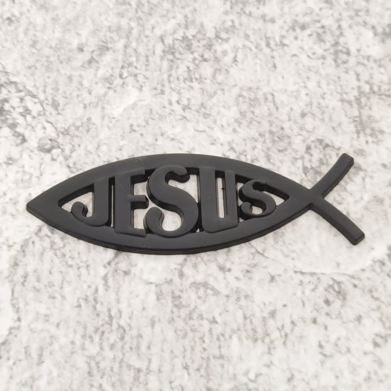 Christianartworkshop Autocollant de voiture en forme de poisson Ichthys avec le symbole de Jésus en relief : un symbole de foi inébranlable et de protection divine - Noir - image 3