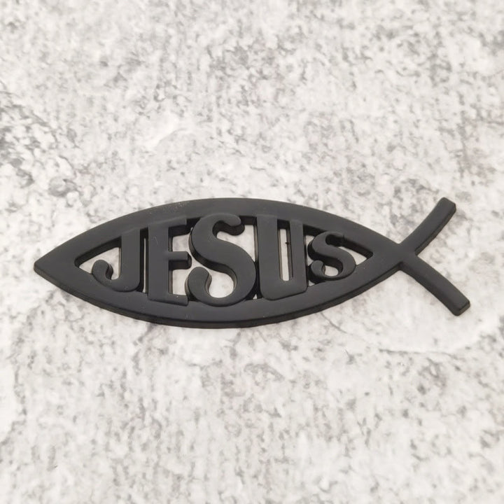Christianartworkshop Autocollant de voiture en forme de poisson Ichthys avec le symbole de Jésus en relief : un symbole de foi inébranlable et de protection divine - Noir - image 3