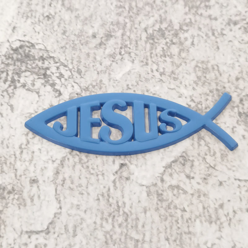 Christianartworkshop Autocollant de voiture en forme de poisson Ichthys avec le symbole de Jésus en relief : un symbole de foi inébranlable et de protection divine - Bleu - image 5