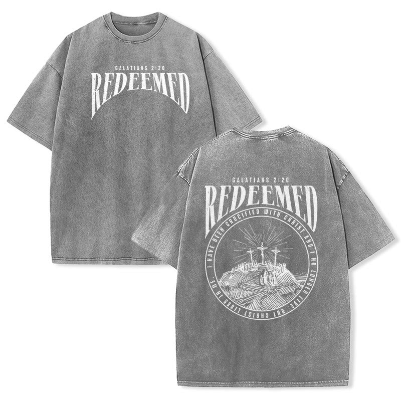 Christianartworkshop T-shirt unisexe délavé avec impression recto-verso « Rachetés » Galates 2:20 - Gris - 5XL - image 26