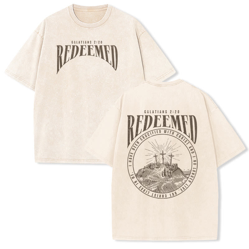Christianartworkshop T-shirt unisexe délavé avec impression recto-verso « Rachetés » Galates 2:20 - Beige - 5XL - image 2