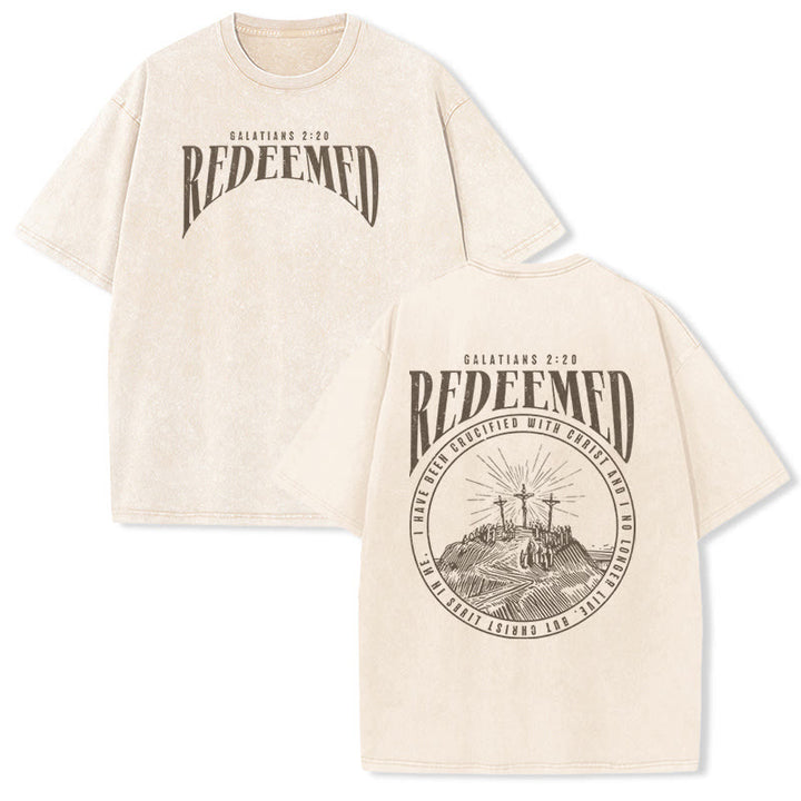 Christianartworkshop T-shirt unisexe délavé avec impression recto-verso « Rachetés » Galates 2:20 - Beige - 5XL - image 2