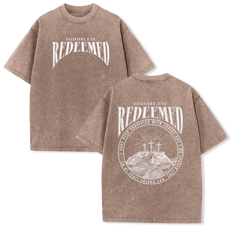Christianartworkshop T-shirt unisexe délavé avec impression recto-verso « Rachetés » Galates 2:20 - Brun - 5XL - image 14