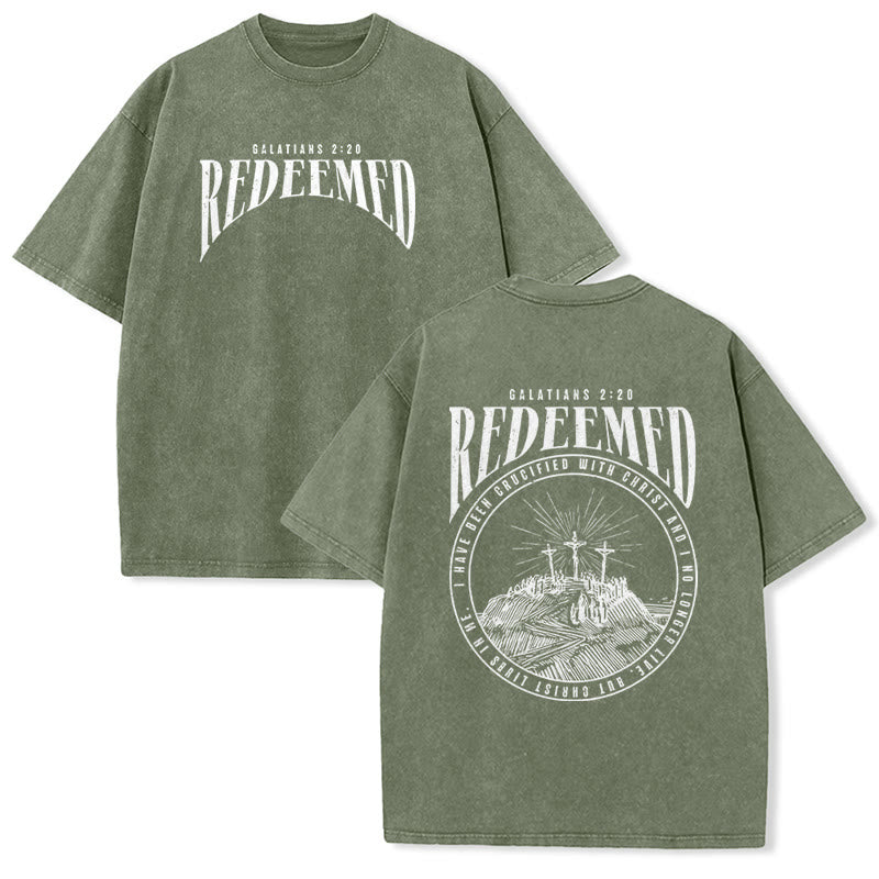 Christianartworkshop T-shirt unisexe délavé avec impression recto-verso « Rachetés » Galates 2:20 - Vert armée - 5XL - image 11