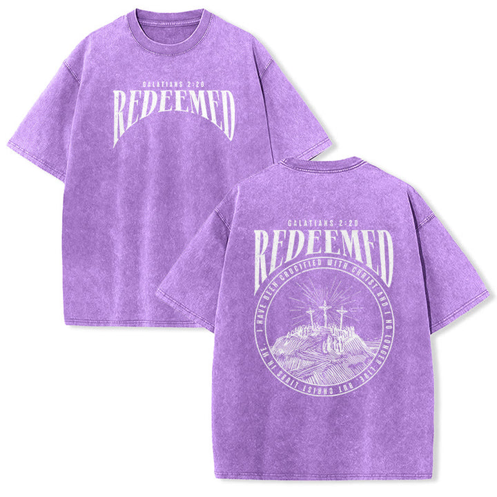 Christianartworkshop T-shirt unisexe délavé avec impression recto-verso « Rachetés » Galates 2:20 - Violet - 5XL - image 20