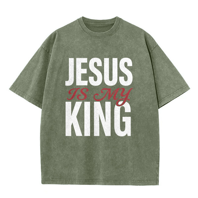 Christianartworkshop T-shirt unisexe décontracté « Jésus est mon roi » pour croyants - Vert armée - 5XL - image 5
