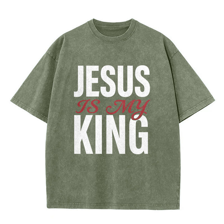 Christianartworkshop T-shirt unisexe décontracté « Jésus est mon roi » pour croyants - Vert armée - 5XL - image 5