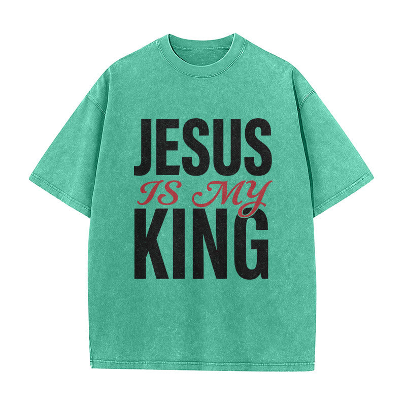 Christianartworkshop T-shirt unisexe décontracté « Jésus est mon roi » pour croyants - Vert - 5XL - image 3