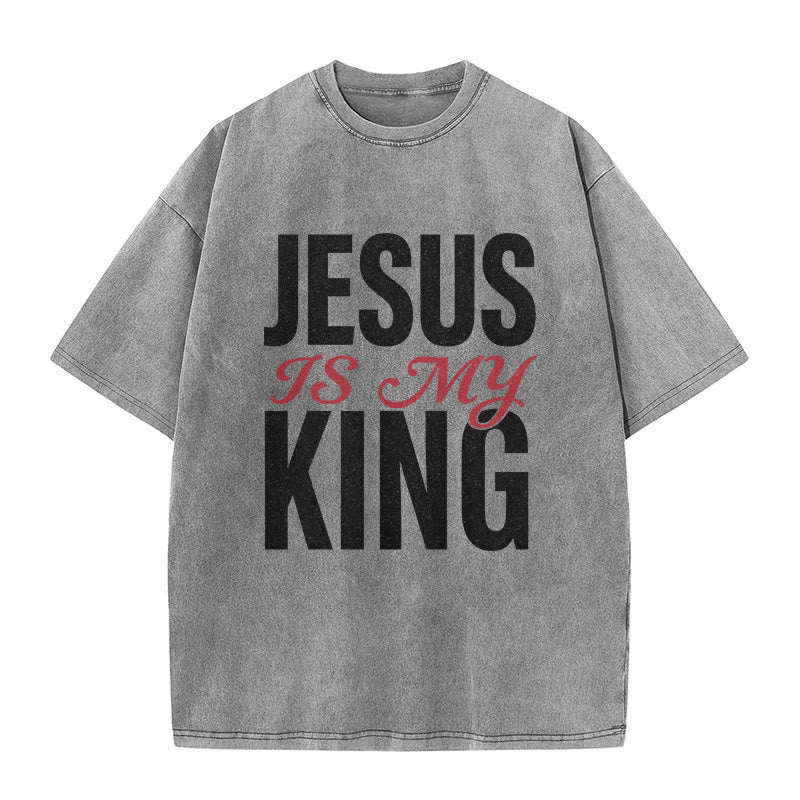 Christianartworkshop T-shirt unisexe décontracté « Jésus est mon roi » pour croyants - Gris - 5XL - image 9