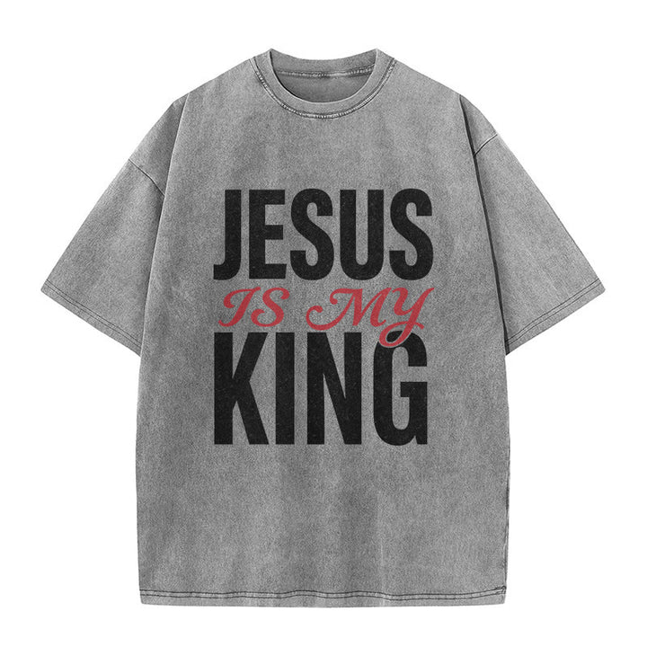 Christianartworkshop T-shirt unisexe décontracté « Jésus est mon roi » pour croyants - Gris - 5XL - image 9