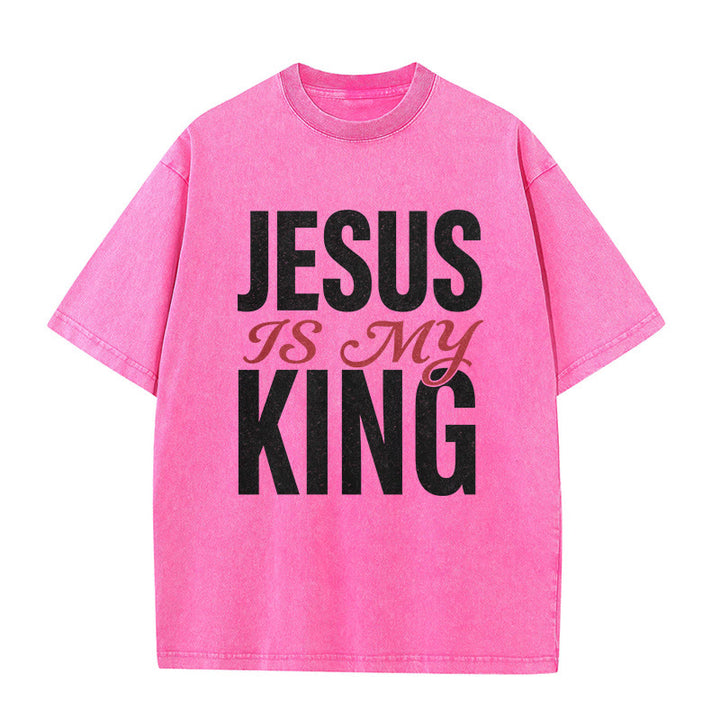 Christianartworkshop T-shirt unisexe décontracté « Jésus est mon roi » pour croyants - Rose - 5XL - image 7
