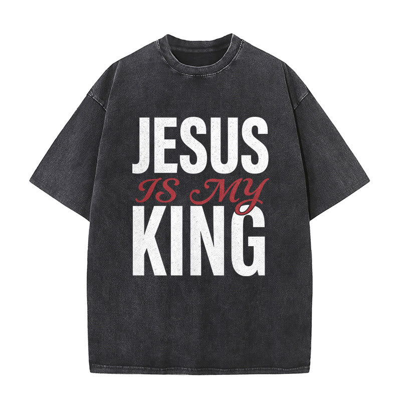 Christianartworkshop T-shirt unisexe décontracté « Jésus est mon roi » pour croyants - Noir - 5XL - image 4