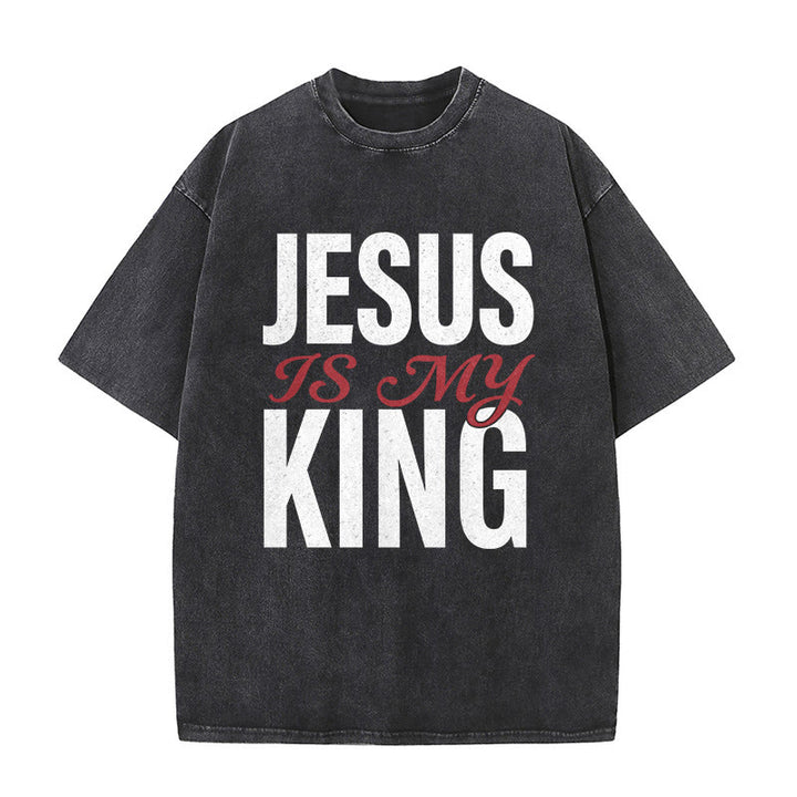 Christianartworkshop T-shirt unisexe décontracté « Jésus est mon roi » pour croyants - Noir - 5XL - image 4