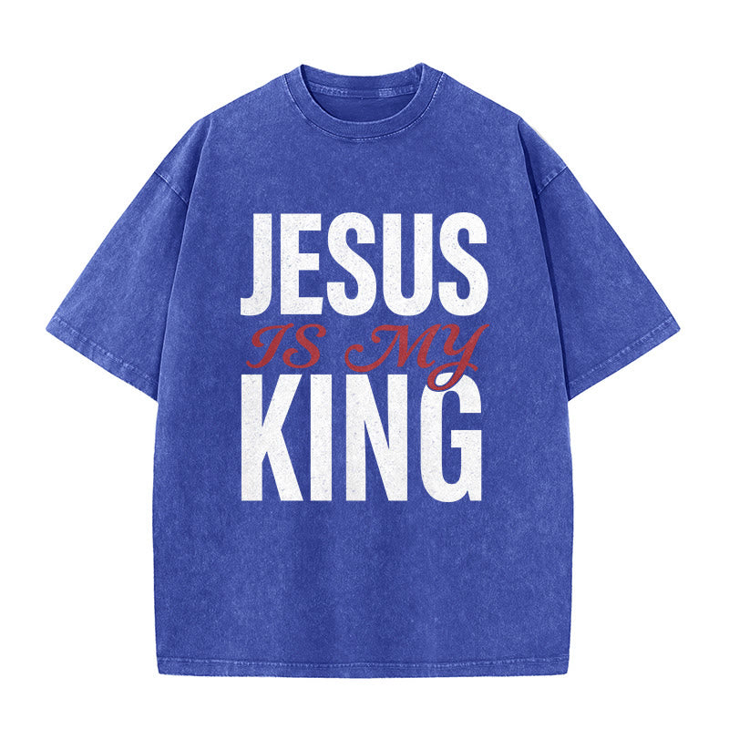 Christianartworkshop T-shirt unisexe décontracté « Jésus est mon roi » pour croyants - Bleu - 5XL - image 1