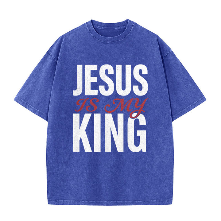 Christianartworkshop T-shirt unisexe décontracté « Jésus est mon roi » pour croyants - Bleu - 5XL - image 1