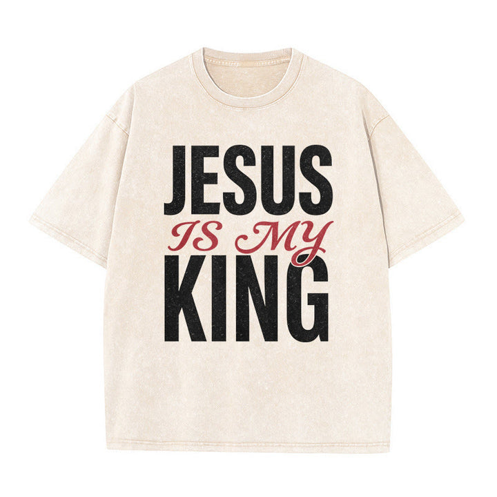 Christianartworkshop T-shirt unisexe décontracté « Jésus est mon roi » pour croyants - Beige - 5XL - image 2