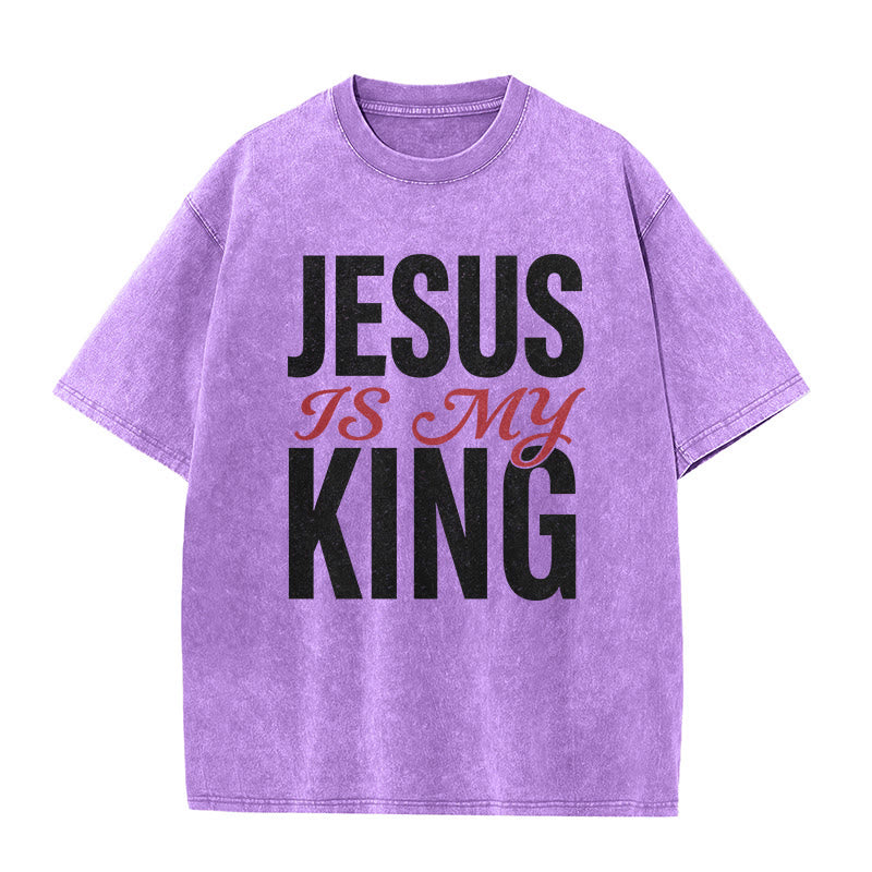 Christianartworkshop T-shirt unisexe décontracté « Jésus est mon roi » pour croyants - Violet - 5XL - image 8