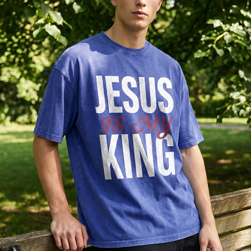 Christianartworkshop T-shirt unisexe décontracté « Jésus est mon roi » pour croyants - image 0