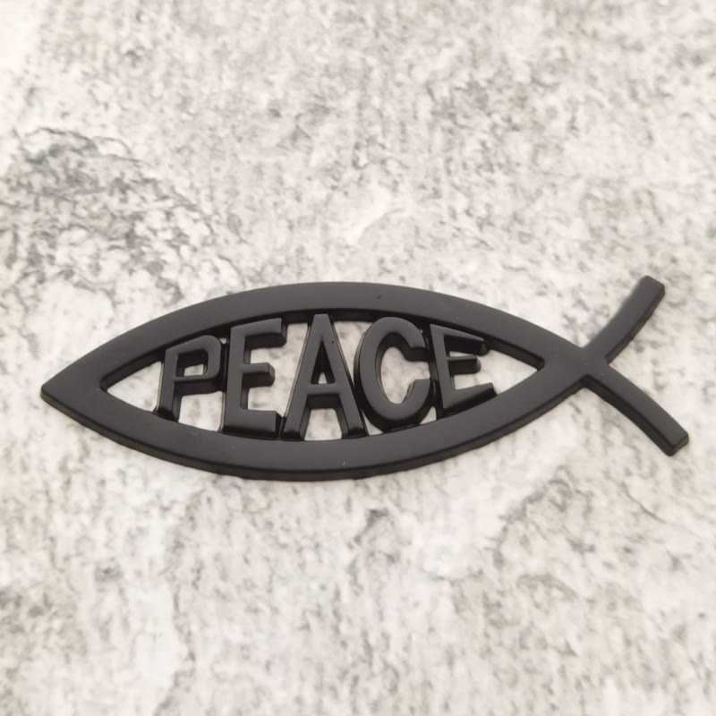 Christianartworkshop Autocollant de voiture avec le mot PAIX en relief et un cadre creux en forme de poisson Ichthys : symbole de tranquillité céleste et de conduite sûre - Noir - image 3