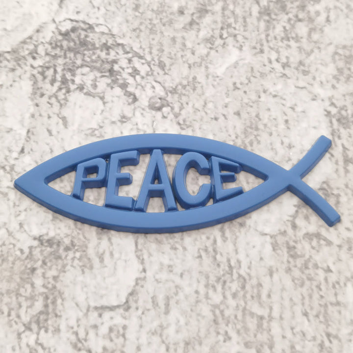 Christianartworkshop Autocollant de voiture avec le mot PAIX en relief et un cadre creux en forme de poisson Ichthys : symbole de tranquillité céleste et de conduite sûre - Bleu - image 5
