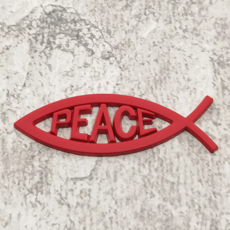 Christianartworkshop Autocollant de voiture avec le mot PAIX en relief et un cadre creux en forme de poisson Ichthys : symbole de tranquillité céleste et de conduite sûre - Rouge - image 2