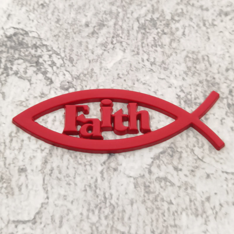 Christianartworkshop Autocollant de voiture représentant le contour d'un poisson Ichthys et le symbole de la foi en relief : un symbole de conviction inébranlable et de protection routière - Rouge - image 2