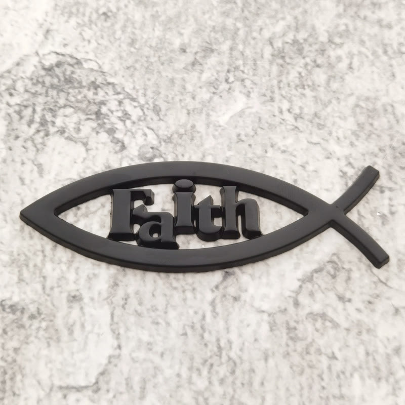 Christianartworkshop Autocollant de voiture représentant le contour d'un poisson Ichthys et le symbole de la foi en relief : un symbole de conviction inébranlable et de protection routière - Noir - image 3