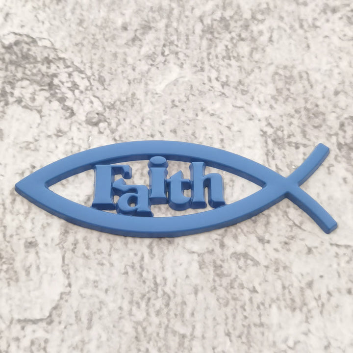 Christianartworkshop Autocollant de voiture représentant le contour d'un poisson Ichthys et le symbole de la foi en relief : un symbole de conviction inébranlable et de protection routière - Bleu - image 5