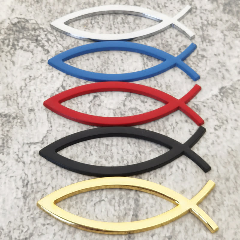 Autocollant minimaliste pour voiture représentant un poisson Ichthys creux, inspiré de Christianartworkshop : symbole de foi inébranlable et de protection divine en bord de route. - Ensemble de 5 couleurs - image 0