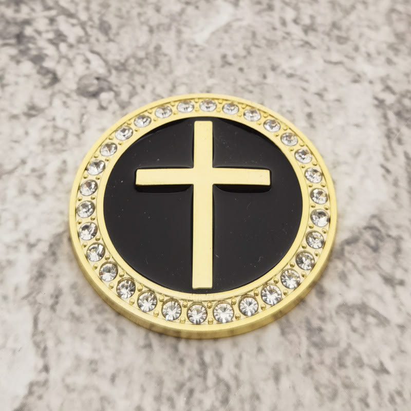 Christianartworkshop Autocollant de voiture en forme de croix circulaire en relief ornée de strass : symbole de grâce divine et de protection tout au long du voyage - Doré et noir - image 3