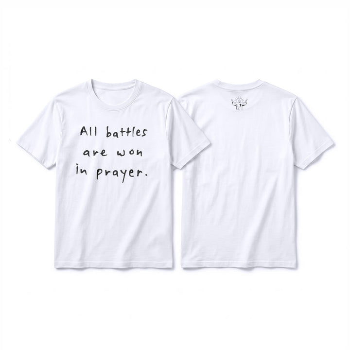 Christianartworkshop T-shirt premium à manches courtes « Toutes les batailles se gagnent par la prière » (affirmation de foi) - Blanc - 2XL - image 4