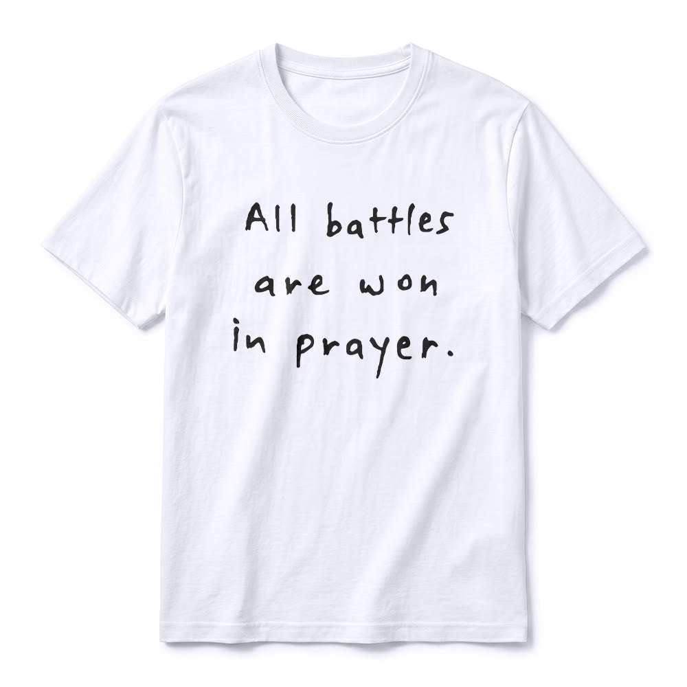 Christianartworkshop T-shirt premium à manches courtes « Toutes les batailles se gagnent par la prière » (affirmation de foi) - image 5