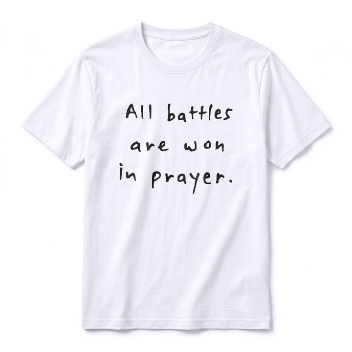Christianartworkshop T-shirt premium à manches courtes « Toutes les batailles se gagnent par la prière » (affirmation de foi) - image 5