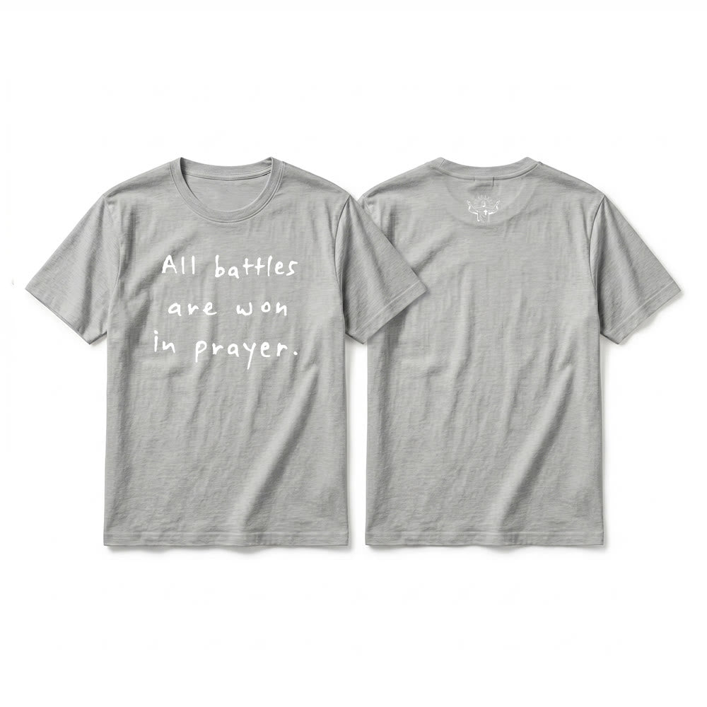 Christianartworkshop T-shirt premium à manches courtes « Toutes les batailles se gagnent par la prière » (affirmation de foi) - Gris - 2XL - image 7