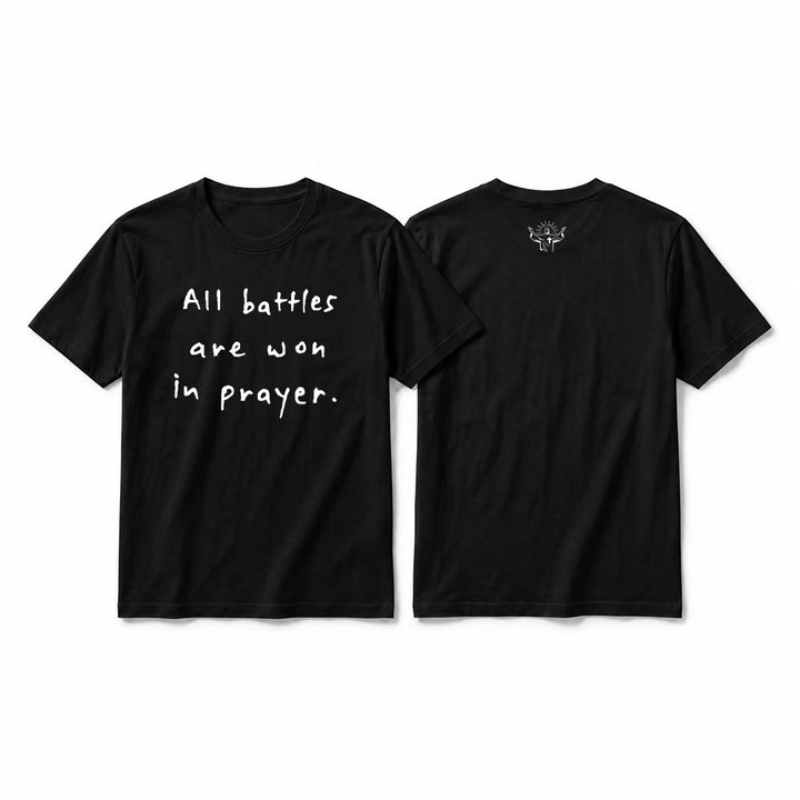 Christianartworkshop T-shirt premium à manches courtes « Toutes les batailles se gagnent par la prière » (affirmation de foi) - Noir - 2XL - image 10