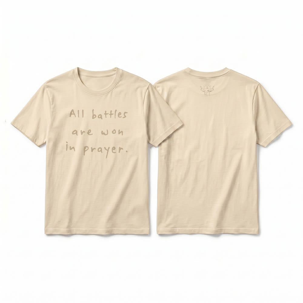 Christianartworkshop T-shirt premium à manches courtes « Toutes les batailles se gagnent par la prière » (affirmation de foi) - Beige - 2XL - image 13
